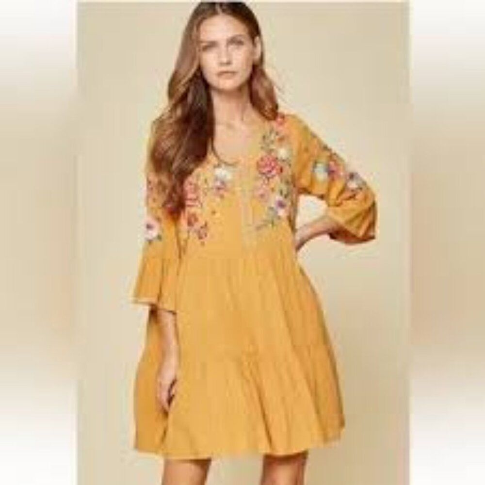 Floral Embroidered Yellow Dress